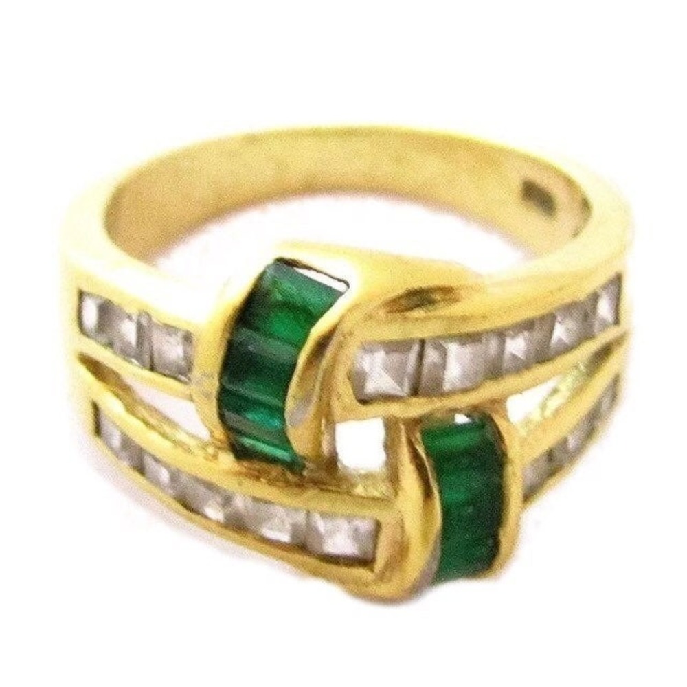 Vintage Gold Vermeil over sterling Silver 925 Green Stone Ring Size 10